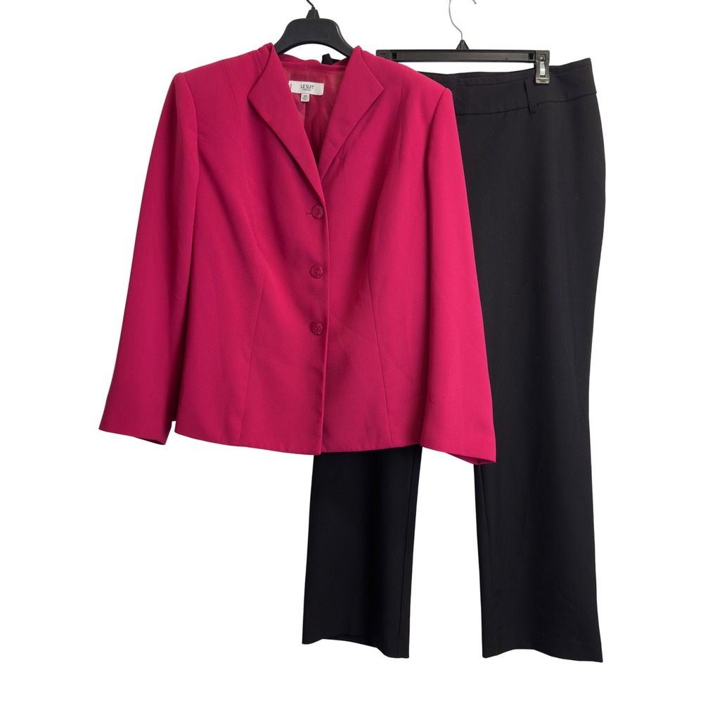 Le Suit Essentials Womens 18W Magenta Pink Blazer and Black Pants Suit Set